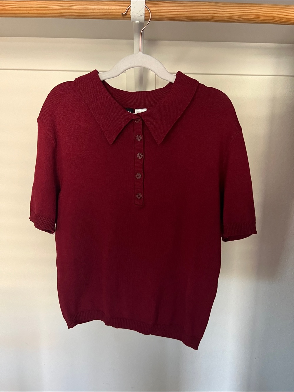 H&M Short Sleeve Polo Top - Burgundy